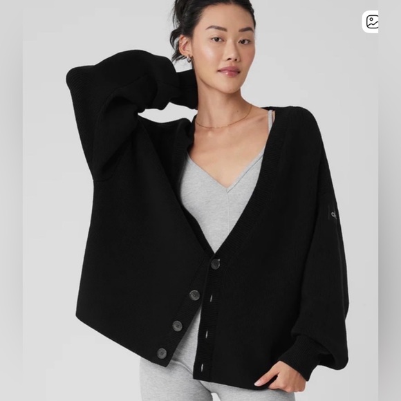 ALO Yoga Sweaters - ALO Yoga Scholar black v neck buttoned oversized rib knit cotton cardigan L